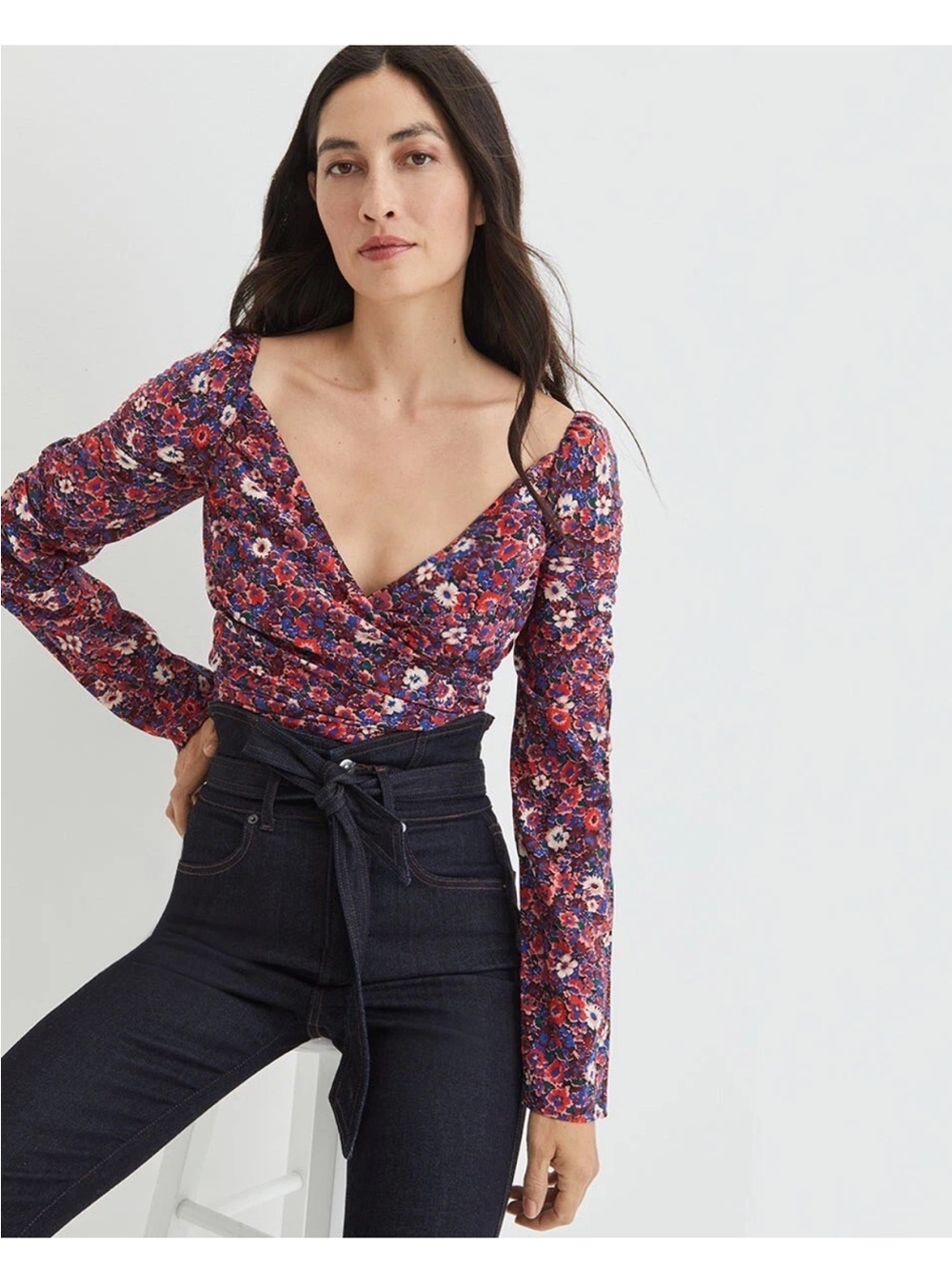 Veronica Beard Sabo Silk Floral V-Neck Long Sleeve Wrap Top size 2